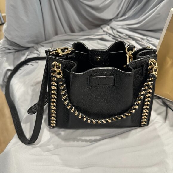 NWOT Michael Kors Mina Small Chain Crossbody Bag in Black and Gold - Picture 3 of 7